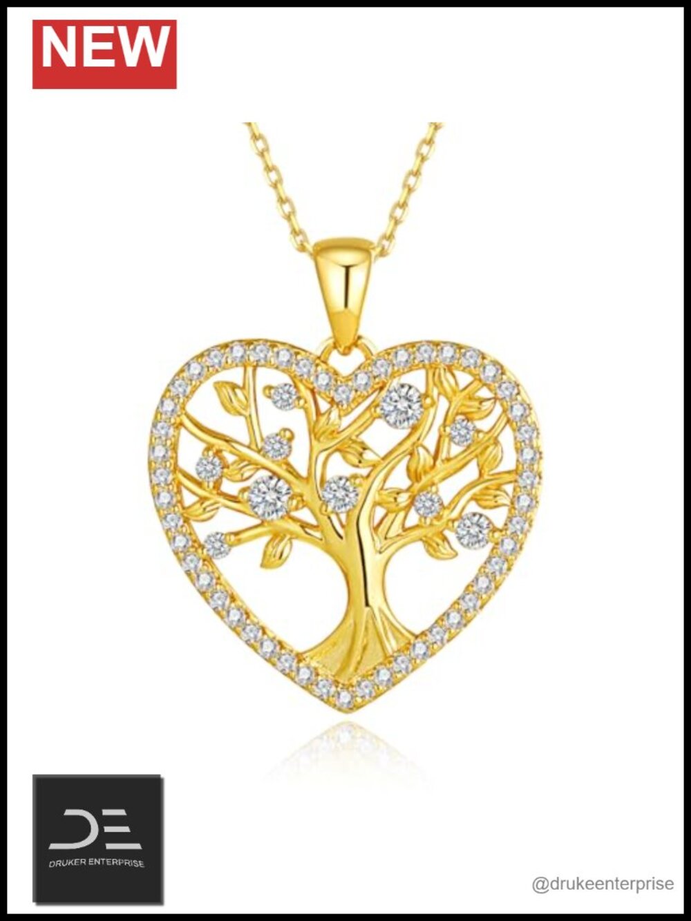 925 Sterling Silver 18K Gold Plated Heart Tree of Life Pendant Necklace Women